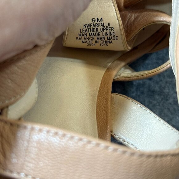 Nine West Farfalla Womens US 9 M Sandals Tan Leather Ankle T-Strap Wedge Heel - Picture 3 of 6